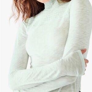 NWOT We The Free Caroline Smocked Turtleneck Top Mint Green M Medium